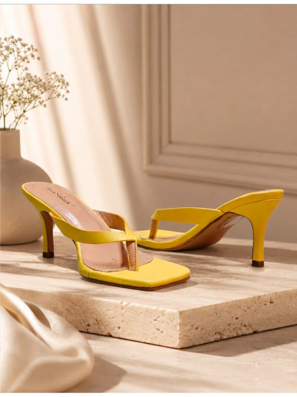 Yellow Square-Toe High-Heel Sandals With Strap Design For Women - Picture 3 of 14